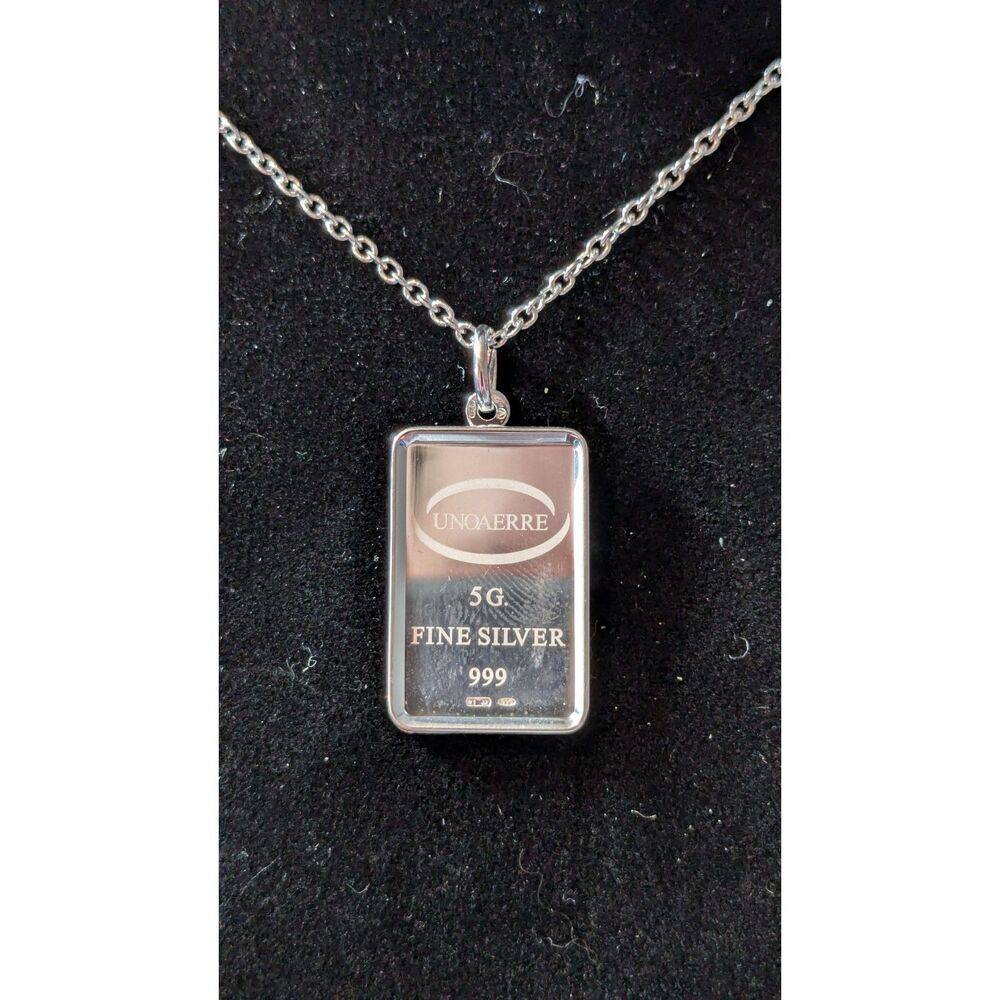 .999 Fine Silver 5g Footprints Ingot with Sterling Silver Frame and Cable Chain
